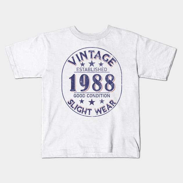 Vintage Established 1988 Kids T-Shirt by Stacy Peters Art